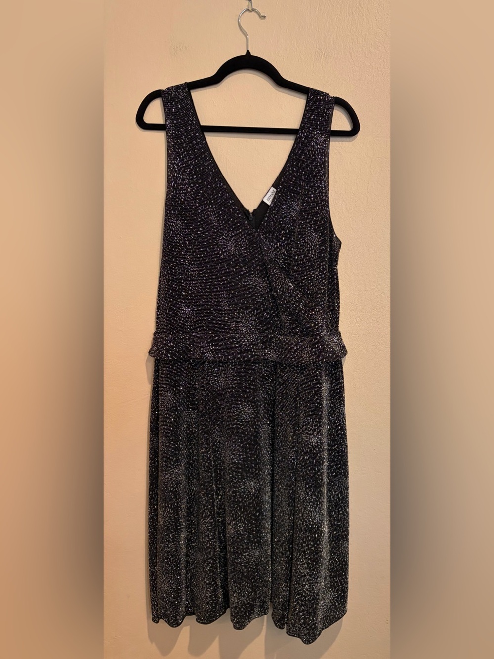 Armani Collezioni Black Midi Dress with Silver Sparklies All Over, Women’s 14